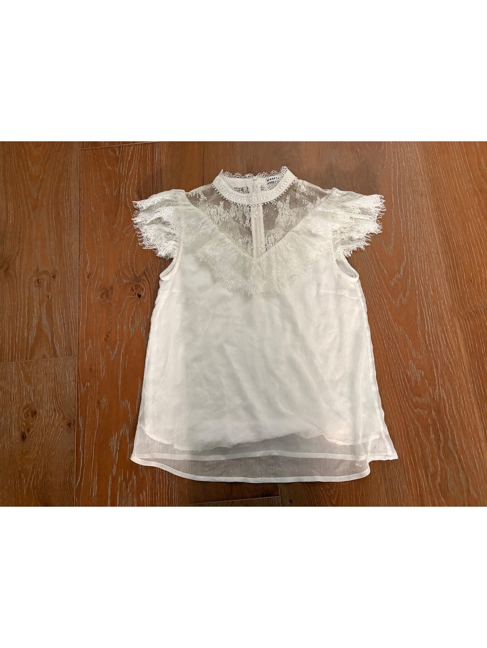 Harper & Yve 100% Viscose Lining White Lace Sleeve Blouse Sheer Coquette XS